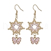 Flower with Butterfly 304 Stainless Steel Glass Seed Beads Dangle Earrings EJEW-MZ00417-03-2