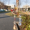 Wire Wrapped Glass Beads & Metal Bird Hanging Ornaments PW-WG06B21-01-4