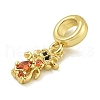 Rack Plating Brass Pave Cubic Zirconia Monkey European Dangle Charms KK-Z067-50G-01-2