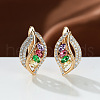 Leaf Brass Micro Pave Cubic Zirconia Hoop Earrings WG08CC9-11-2