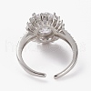 Mother's Day Rings Brass Micro Pave Clear Cubic Zirconia Cuff Rings RJEW-C101-05-4