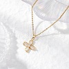 Flower Brass Pave Clear Cubic Zirconia Pendant Necklaces NJEW-JN05286-1