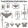 SUNNYCLUE 50Pcs 10 Styles Skeleton Theme Tibetan Style Alloy Pendants FIND-SC0011-06-2