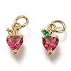 Brass Micro Pave Deep Pink Cubic Zirconia Charms ZIRC-I051-08G-1
