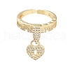 Rack Plating Heart Padlock Brass Micro Pave Cubic Zirconia Open Cuff Rings for Women RJEW-B064-15G-2