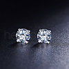 SHEGRACE Rhodium Plated 925 Sterling Silver Four Pronged Ear Studs JE420A-01-3