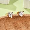 Heart Brass Pave Cubic Zirconia Stud Earrings for Women EJEW-G428-29B-02-1