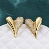 Heart Brass Micro Pave Clear Cubic Zirconia Stud Earrings EJEW-R025-10G-1