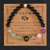 12 Zodiac Sign Natural Black Obsidian Round Beads Stretch Bracelets for Men Women WG228FC-07-1