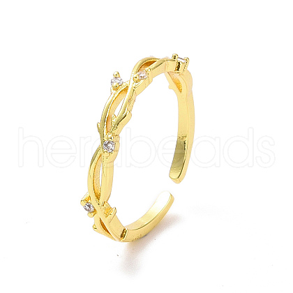 Clear Cubic Zirconia Branch Open Cuff Ring RJEW-H127-31G-1