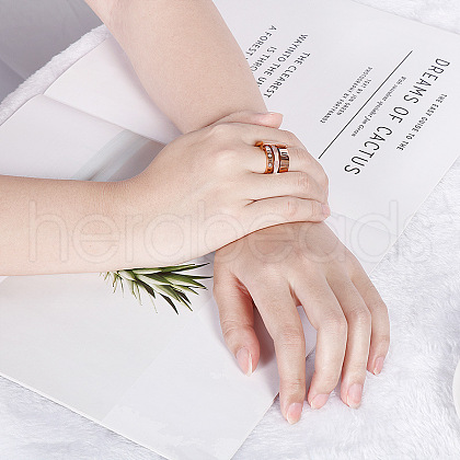 Roman Numerals 304 Stainless Steel & Crystal Rhinestone & Natural Shell Finger Rings FS-WGD9A22-09-1