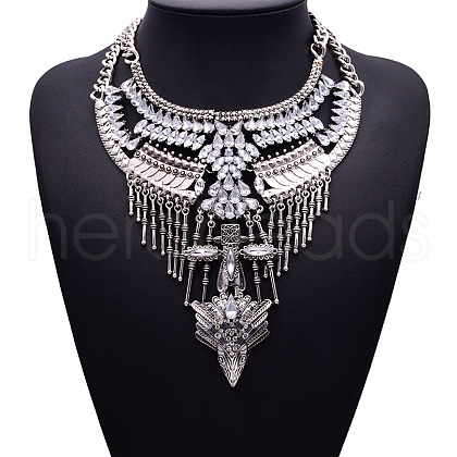 Alloy Crystal Rhinestone Teardrop Trible Floral Chunky Bib Necklaces for Women FS-WGFFCE0-01-1