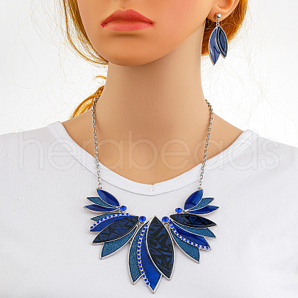 Leaf Alloy with Imitation Leather Pendant Necklace & Stud Dangle Earring FS-WGFF9DD-02-1