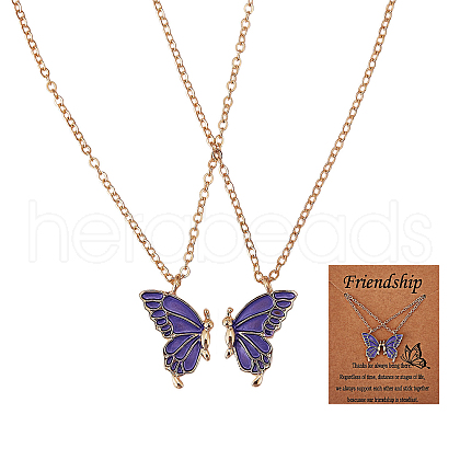 2Pcs Matching Butterfly Pendant Necklaces Set JN1033A-1-1