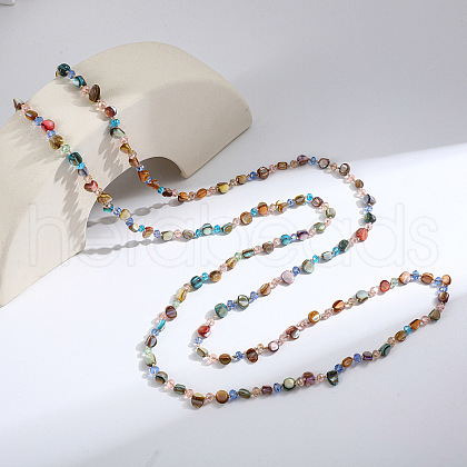 Bohemian Style Dyed Natural Shell Nuggets Beaded Long Necklaces for Women FS-WGE022A-01-1