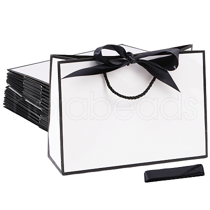 Paper Gift Handle Bags with Silk Ribbon ABAG-WH0044-56-1