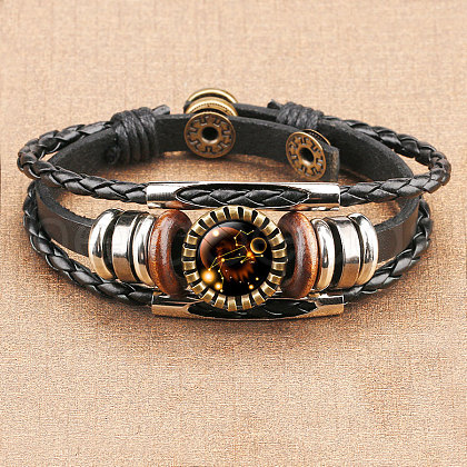 12 Constellations PU Leather Multi-strand Bracelets for Men Women WG878A3-06-1