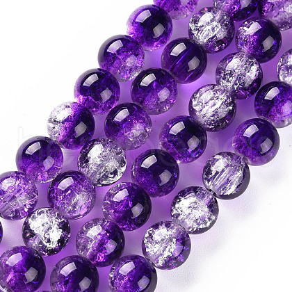 Baking Painted Transparent Crackle Glass Round Bead Strands DGLA-Q018-8mm-47-1