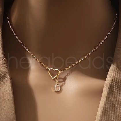 Heart Letter Brass Micro Pave Clear Cubic Zirconia Initial Lariat Necklaces FS-WG6D374-04-1