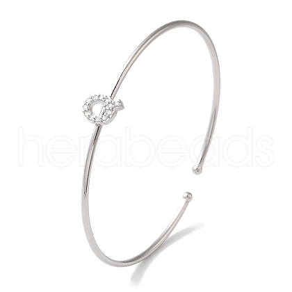 Rack Plating Brass Micro Pave Clear Cubic Zirconia Letter Open Cuff Bangles BJEW-A018-01P-Q-1