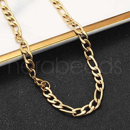Fashionable 304 Stainless Steel Figaro Chain Necklaces for Men STAS-A028-N017G-1
