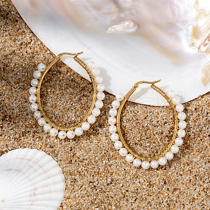 Chic Beach Style Oval Stainless Steel Hoop Earrings GD7947-1