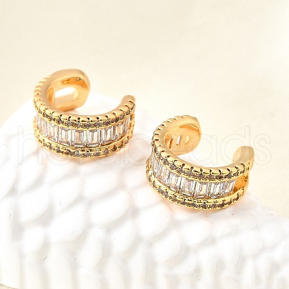 Brass Micro Pave Clear Cubic Zirconia Cuff Earrings EJEW-F370-37G-1