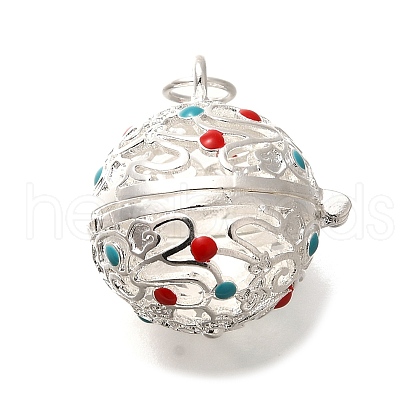 Rack Plating Brass Enamel Bead Cage Pendants KK-M313-11S-02-1