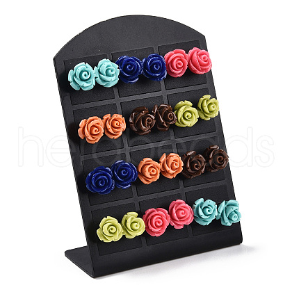 Synthetical Coral Flower Ear Studs EJEW-R102-01-1