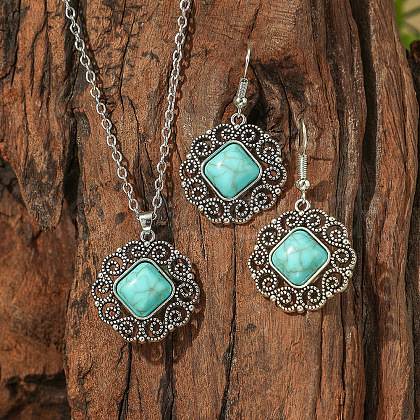 Bohemia Alloy & Acrylic Pendant Necklaces & Dangle Earrings Sets WGE09E2-06-1