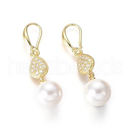 Shell Pearl Dangle Earrings EJEW-G263-12G-1