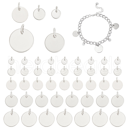  50Pcs 5 Styles 304 & 201 Stainless Steel Flat Round Tag Charms STAS-NB0001-93-1
