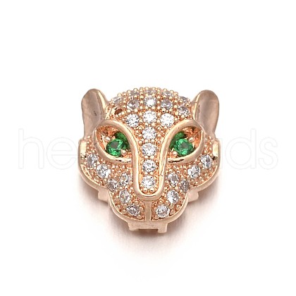 Rack Plating Brass Micro Pave Cubic Zirconia Leopard Hollow Beads ZIRC-I012-18RG-RS-1
