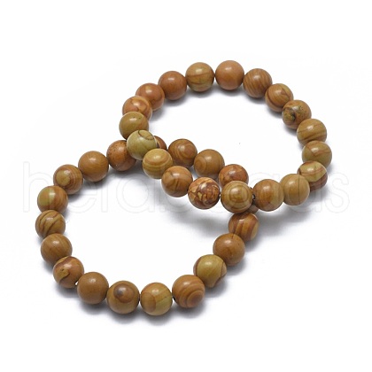 Natural Wood Lace Stone Bead Stretch Bracelets BJEW-K212-A-041-1