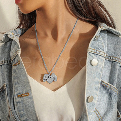Customized Blank Photo Butterfly Alloy Capri Blue Rhinestone Pendant Necklaces for Women WG31A73-02-1