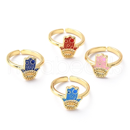Adjustable Real 18K Gold Plated Brass Enamel Finger Rings RJEW-L071-21G-1