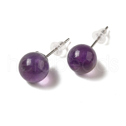Natural Amethyst Stud Earrings G-B075-02P-04-1