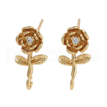 Brass Micro Pave Cubic Zirconia Studs Earring Findings KK-K364-04G-1