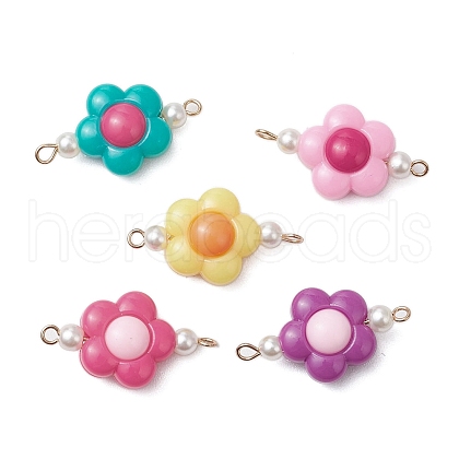 Two Tone Opaque Acrylic & Glass Pearl Flower Connector Charms PALLOY-JF03484-01-1