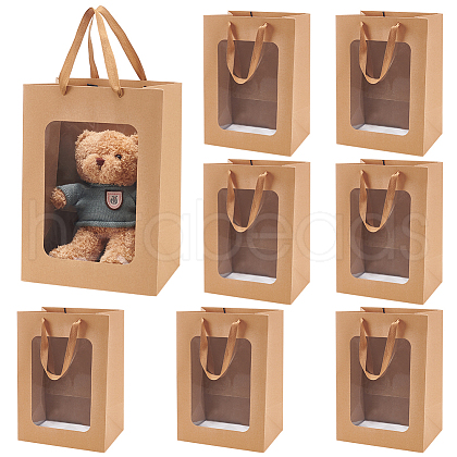 Paper Visible Window Gift Bags with Rope Handles ABAG-WH0040-14B-1