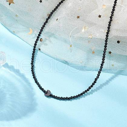 3mm Faceted Round Natural Black Spinel Beaded Necklaces NJEW-JN05126-1