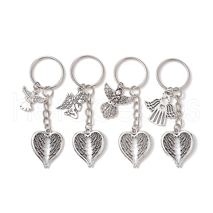 4Pcs 4 Styles Tibetan Style Alloy Keychains KEYC-JKC00804-1