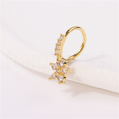 Brass Micro Pave Clear Cubic Zirconia Dangle Hoop Nose Rings FS-WG904D6-06-1