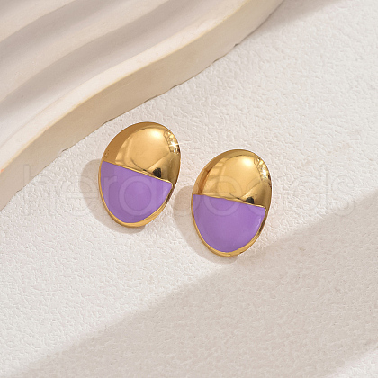 Stainless Steel Enamel Oval Stud Earrings BE6015-2-1