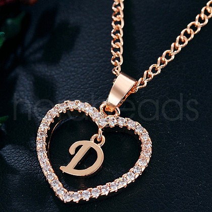 Heart Brass Micro Pave Clear Cubic Zirconia Pendant Necklaces WGA8162-09-1