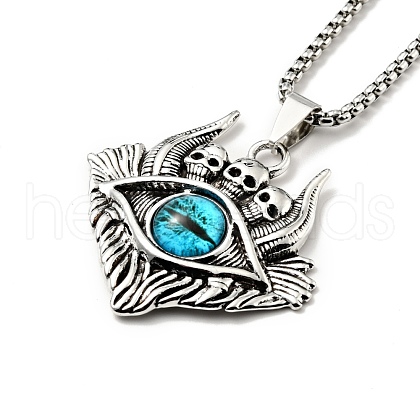 Alloy Skull with Plastic Dragon Eye Pendant Necklace NJEW-B084-01A-1