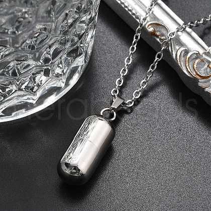 304 Stainless Steel capsule Shaped Perfume Bottle Necklaces STAS-Z106-01P-1