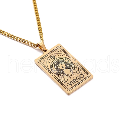 304 Stainless Steel Curb Chain Rectangle with Constellation Pendant Necklaces PW-WG0F5D0-17-1
