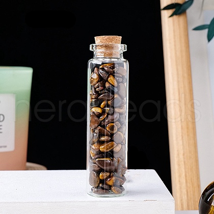 Natural Tiger Eye Chips in a Glass Bottle with Cork Cover PW-WG28850-08-1