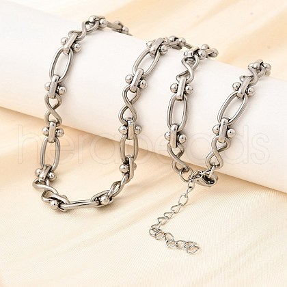 304 Stainless Steel Oval Infinity Link Chain Necklaces for Women Men NJEW-K249-20C-P-1